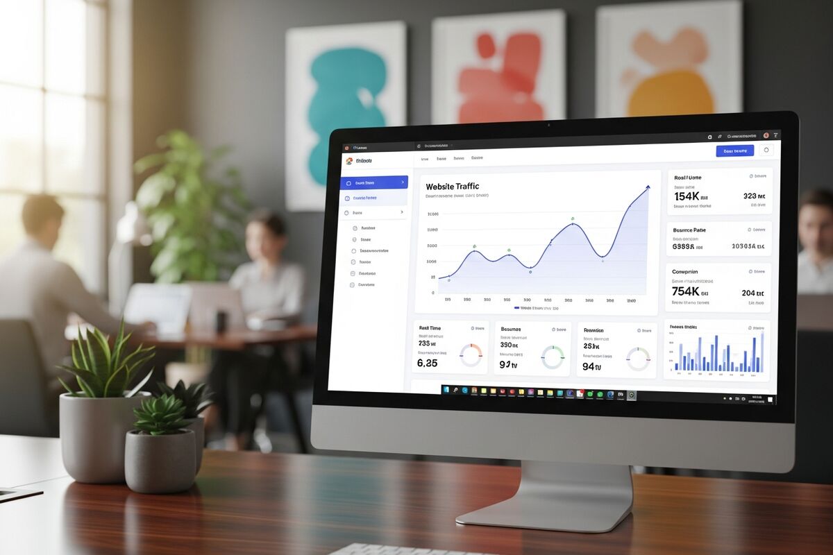 Website performance dashboard showing traffic growth